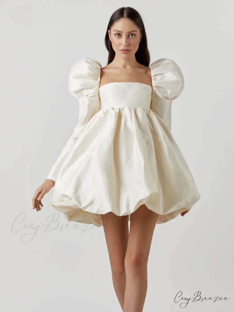 Classy Puff Sleeve Short Prom Dress - Ball Gown and Wedding S / blue