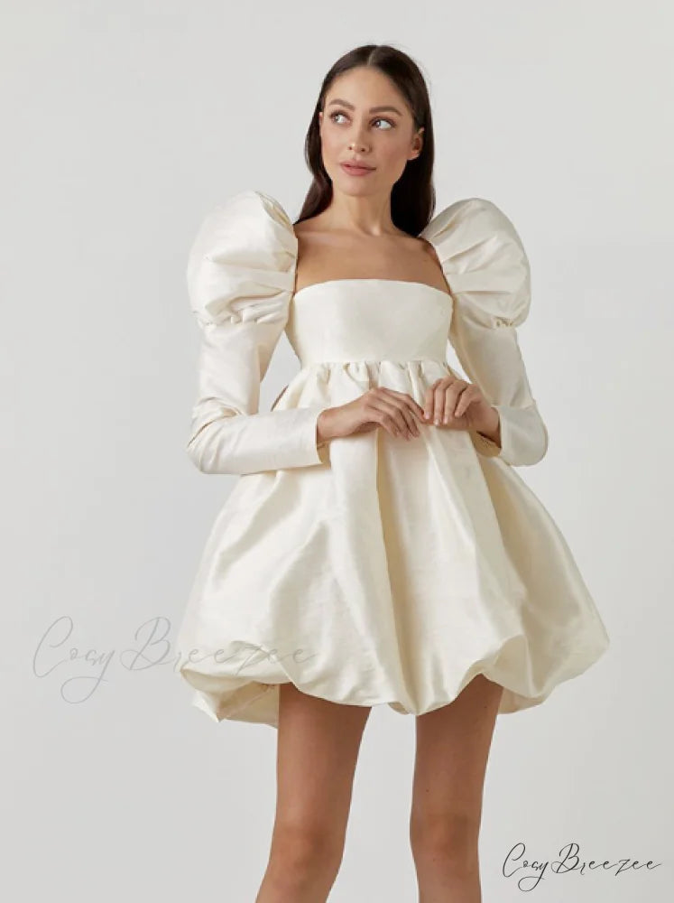 Classy Puff Sleeve Short Prom Dress - Ball Gown and Wedding S / pink