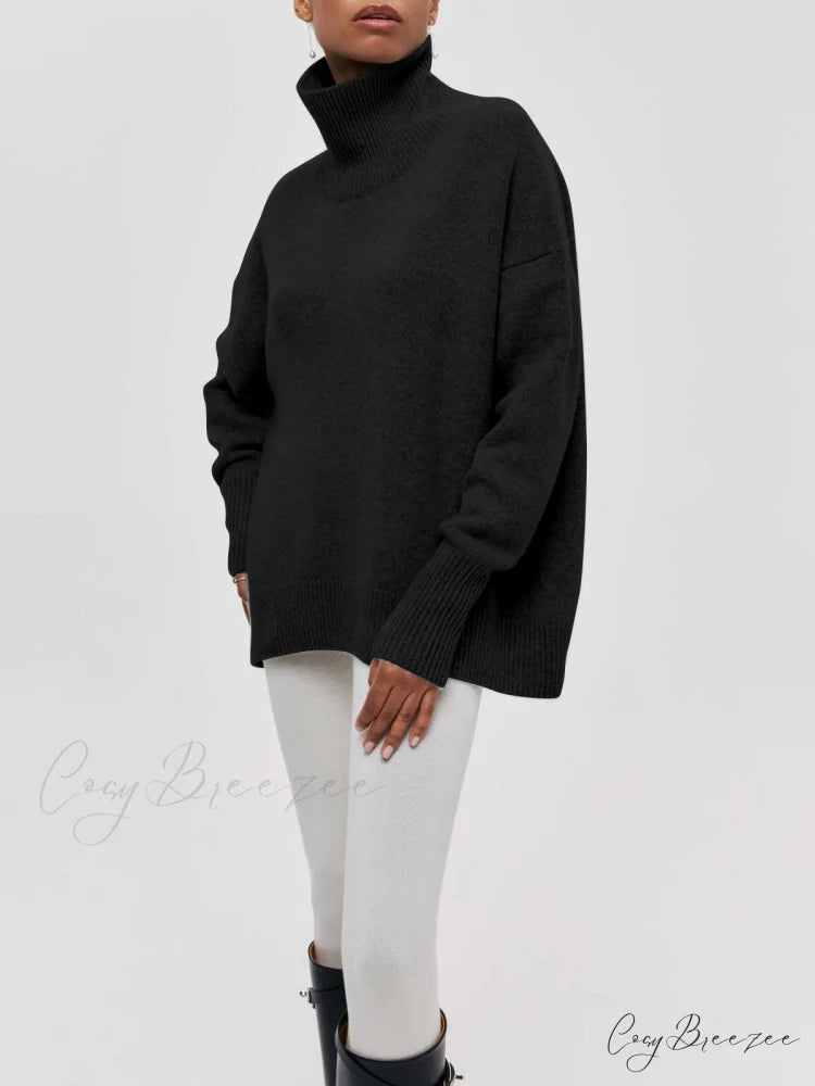 Cloudless Sky Graceful Turtleneck Oversized Sweater Black / XS