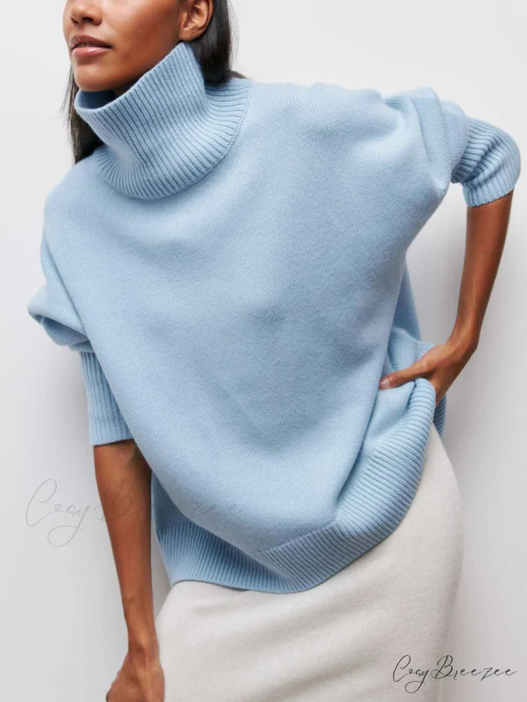 Cloudless Sky Graceful Turtleneck Oversized Sweater Blue / XS
