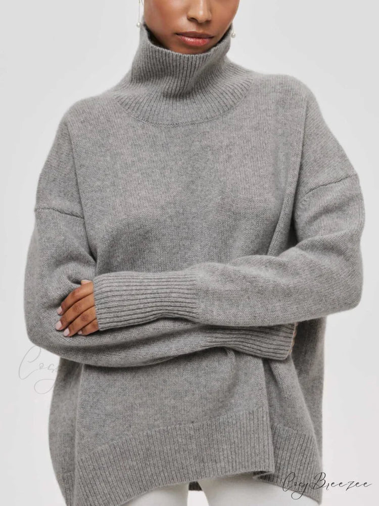 Cloudless Sky Graceful Turtleneck Oversized Sweater Grey / XS