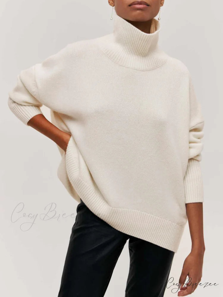 Cloudless Sky Graceful Turtleneck Oversized Sweater White / XS