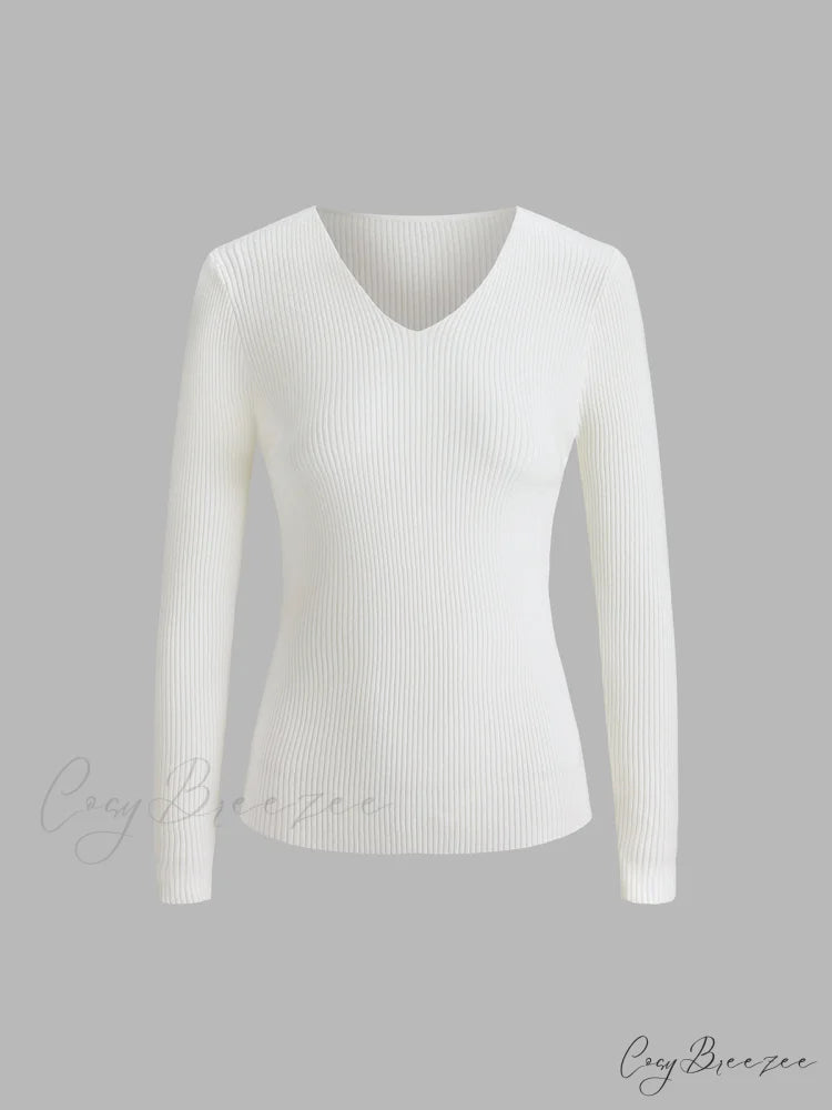 Clouds Ribbed Graceful Pullover Sweater White / XS