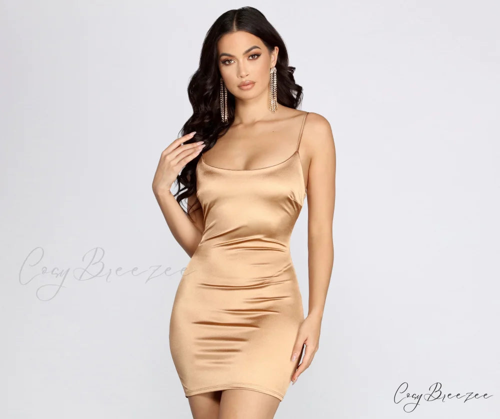 Club Cuts Stylish Satin Mini Dress GOLD / XS