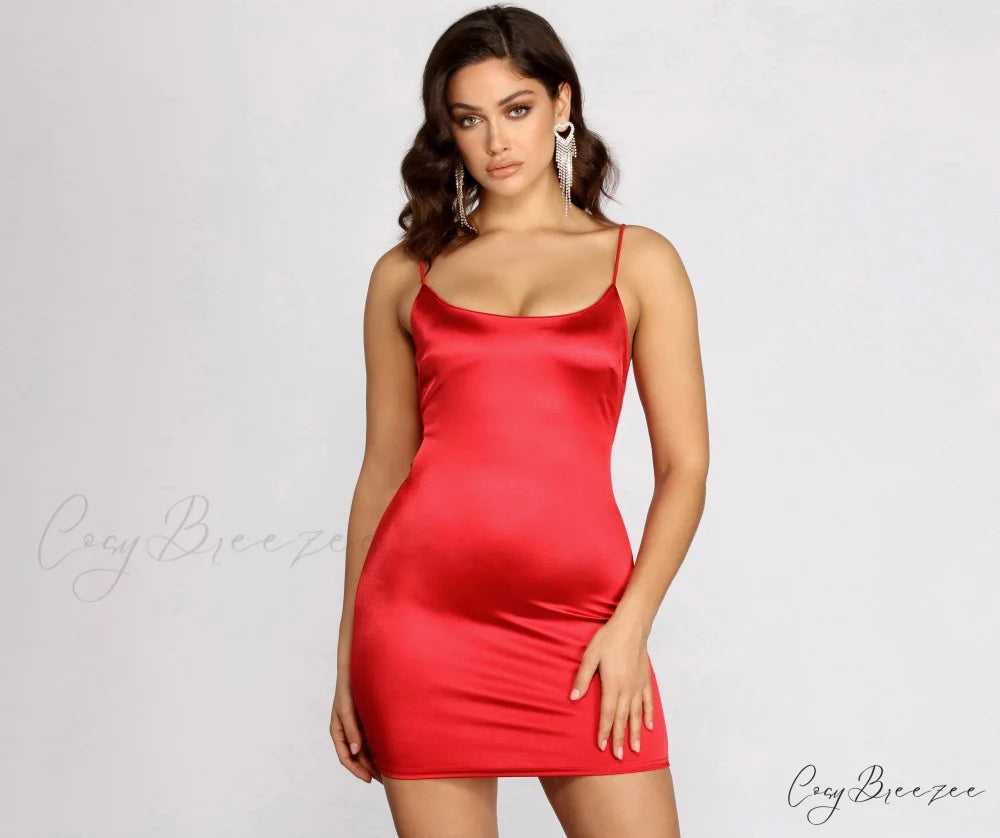 Club Cuts Stylish Satin Mini Dress RED / XS