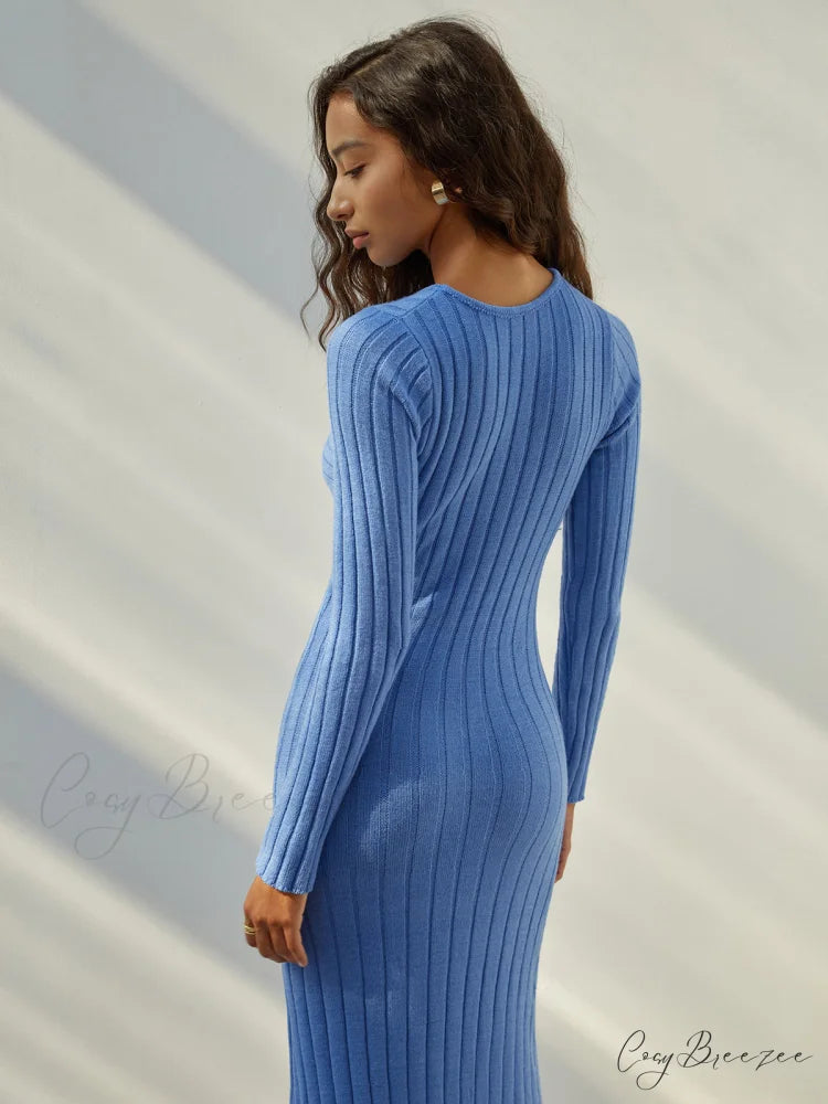 Coastal Allure Knotted Trendy Long Sweater Dress