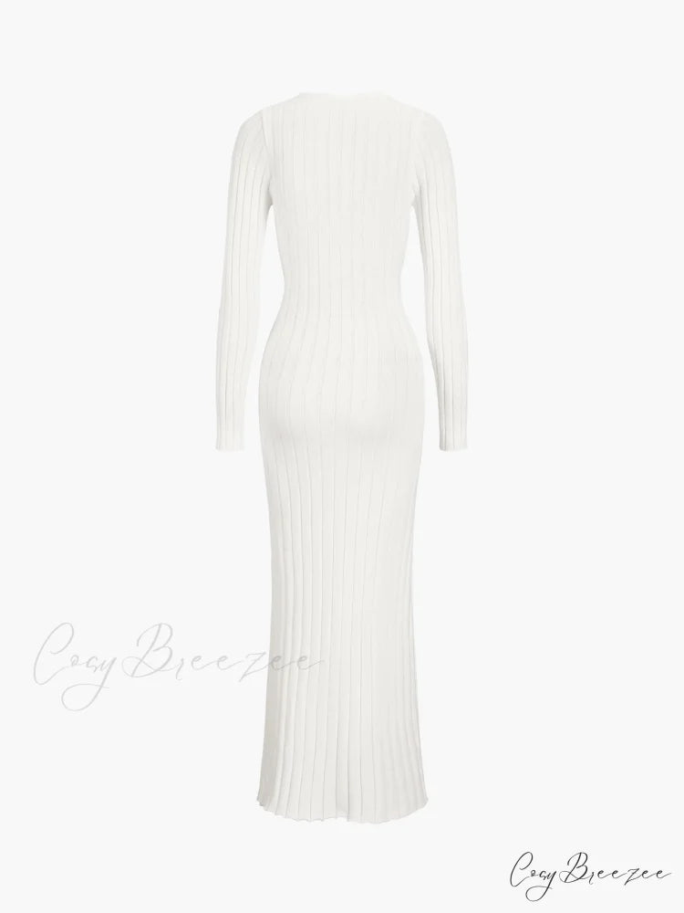 Coastal Allure Knotted Trendy Long Sweater Dress