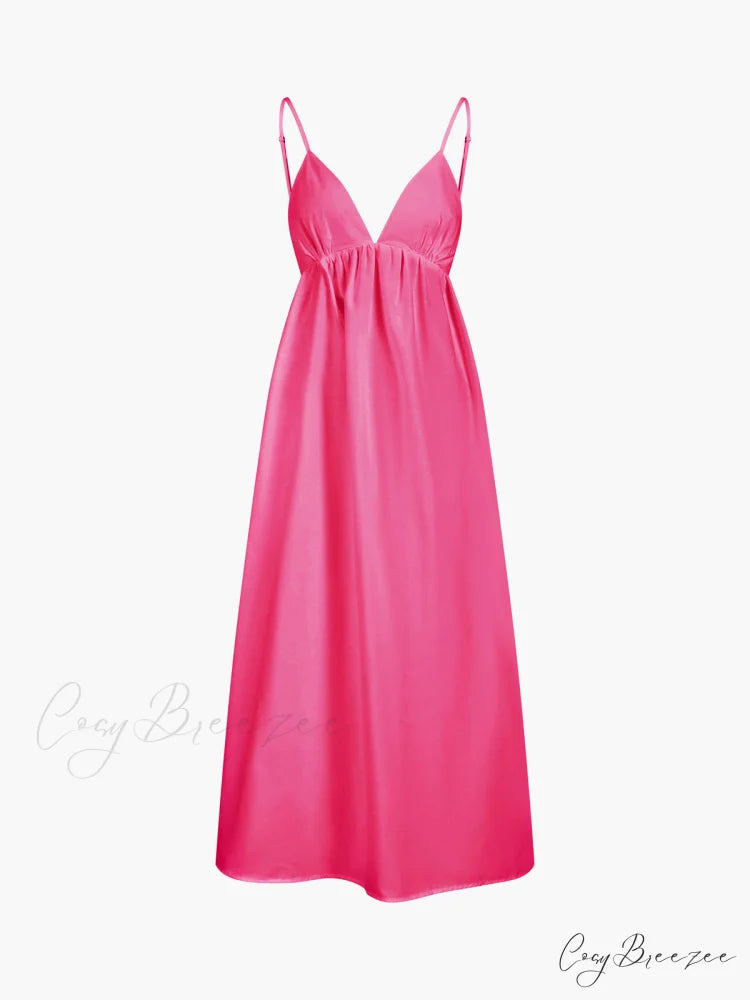Coastal Cowgirl Open Trendy Back Long Dress Pink / XS