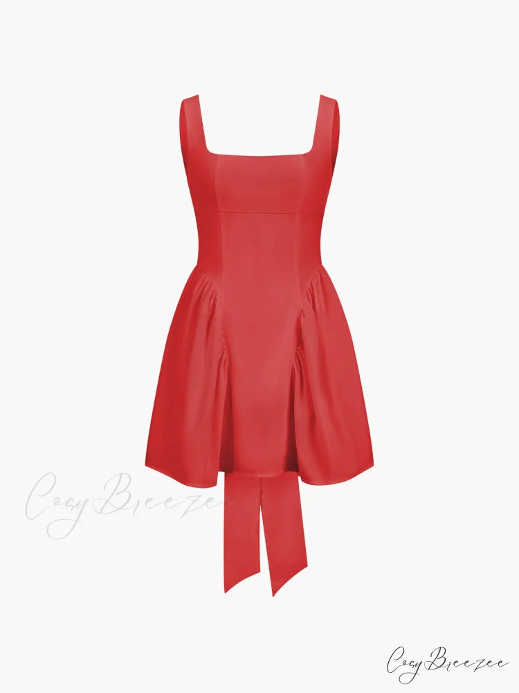 Coastal Cowgirl Open Trendy Back Zippered Short Dress Red / XS
