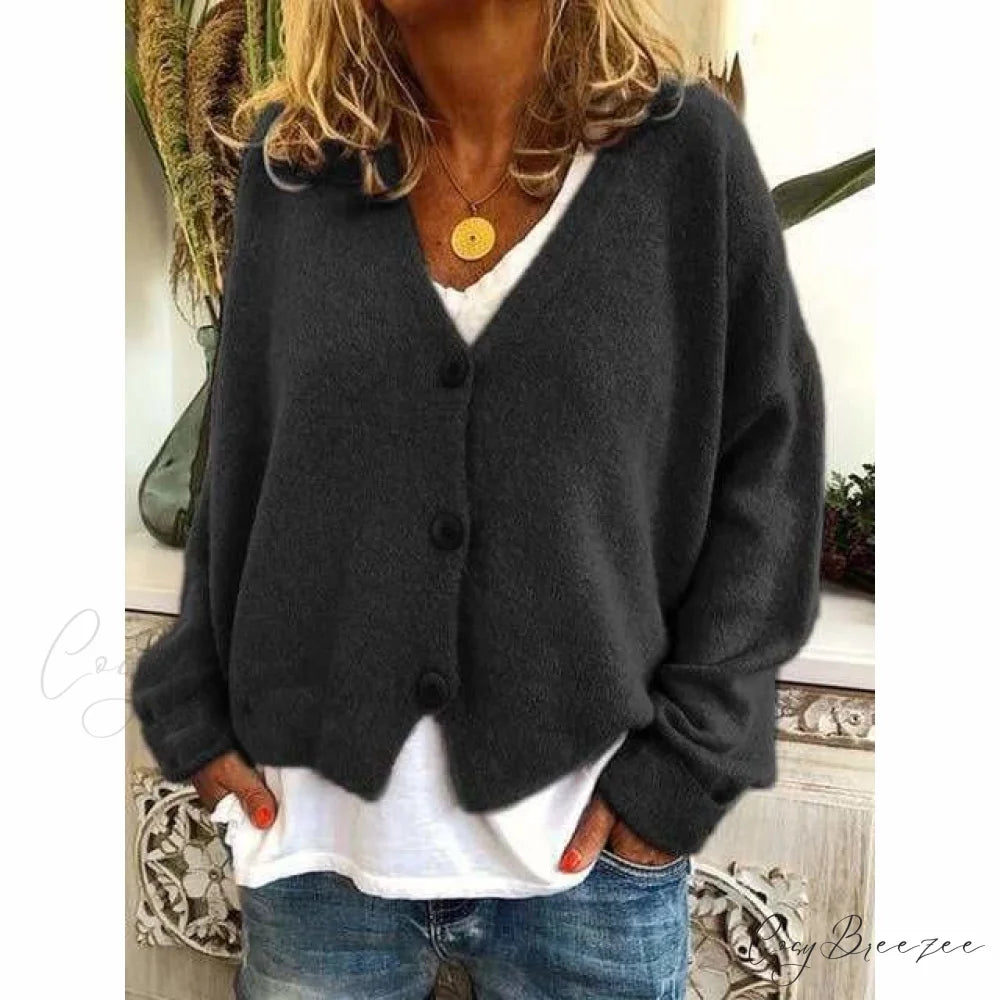 Coat - Casual V-Neck Fashion Black / S