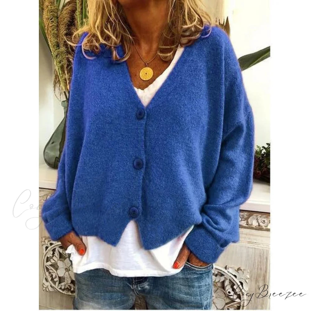 Coat - Casual V-Neck Fashion Blue / S