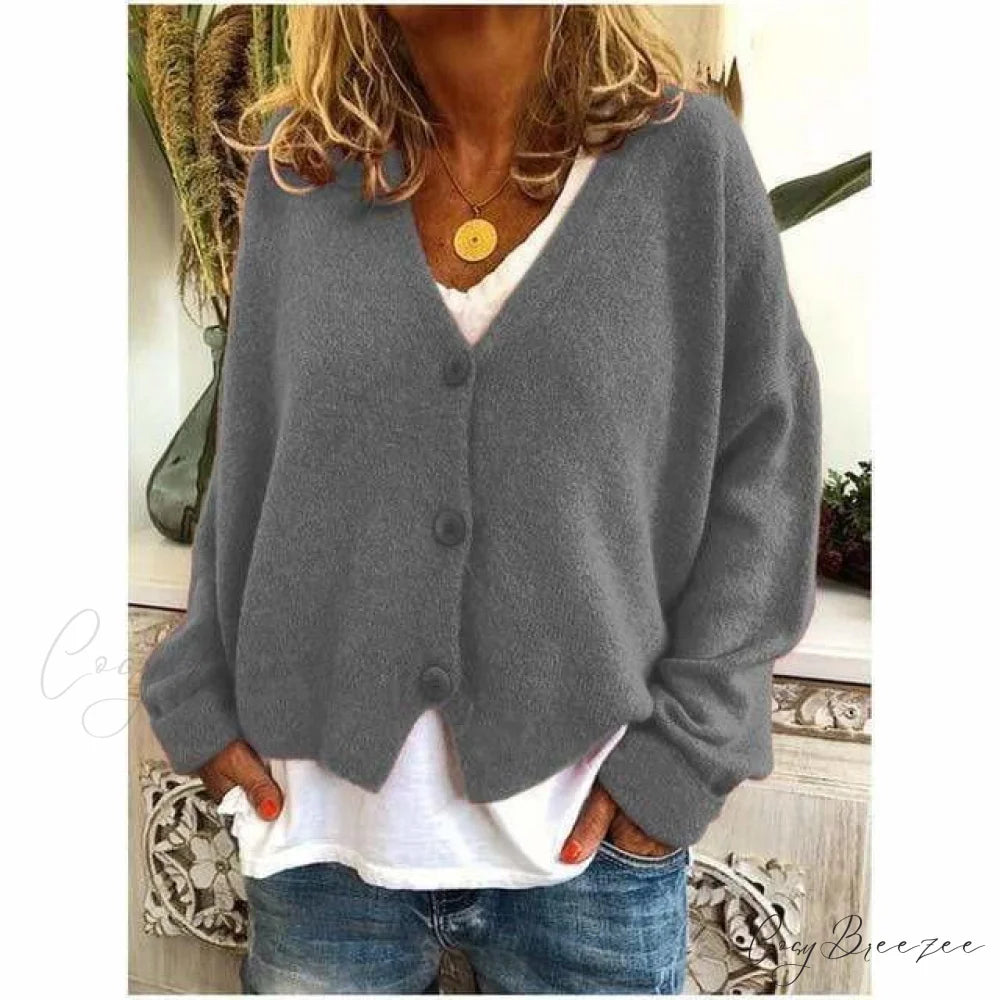 Coat - Casual V-Neck Fashion Gray / S