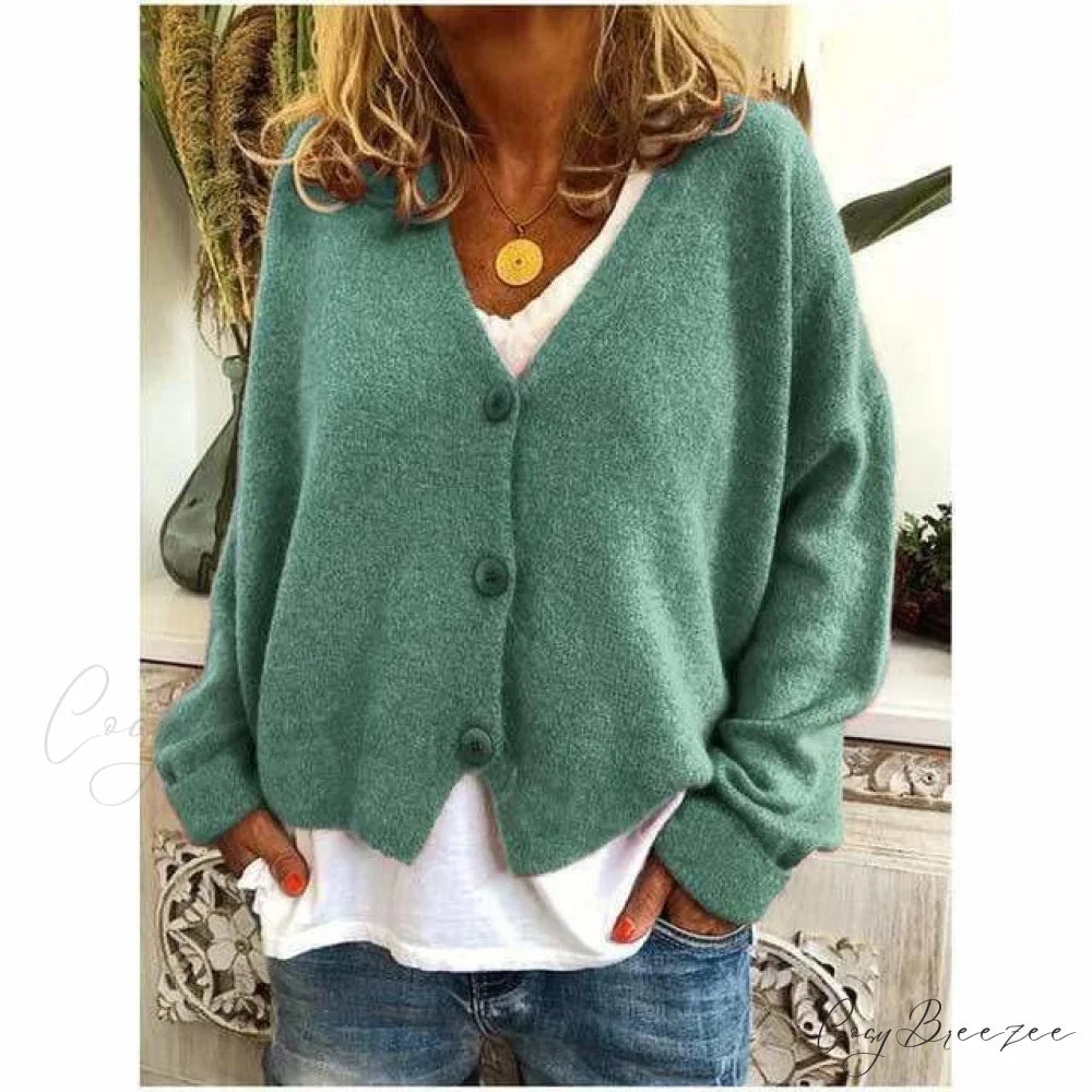 Coat - Casual V-Neck Fashion Green / S