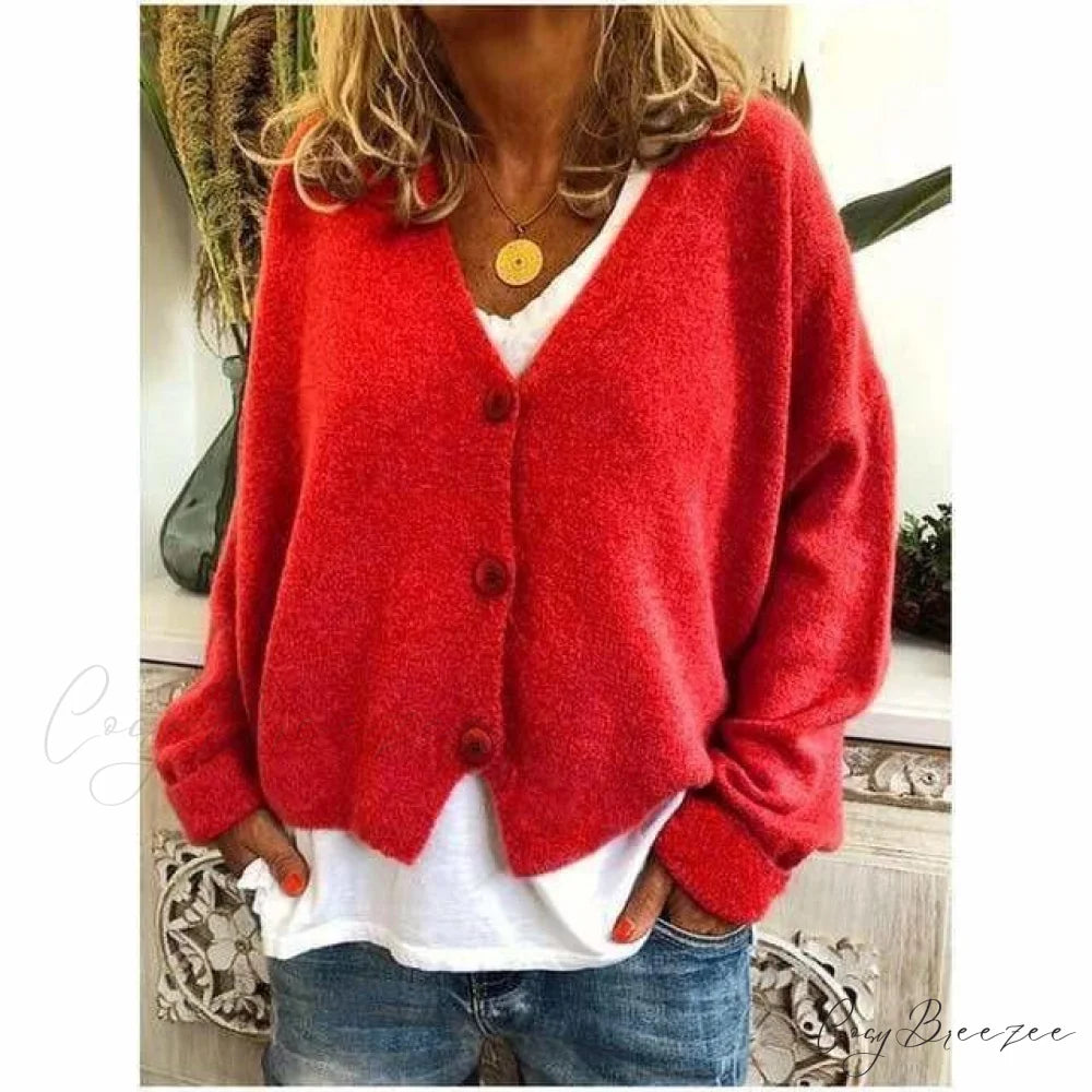 Coat - Casual V-Neck Fashion Red / S