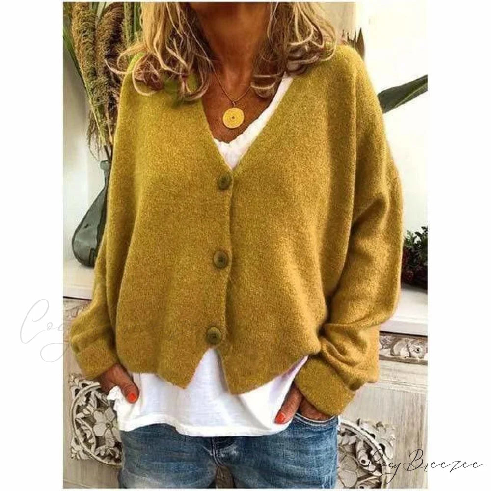 Coat - Casual V-Neck Fashion Yellow / S
