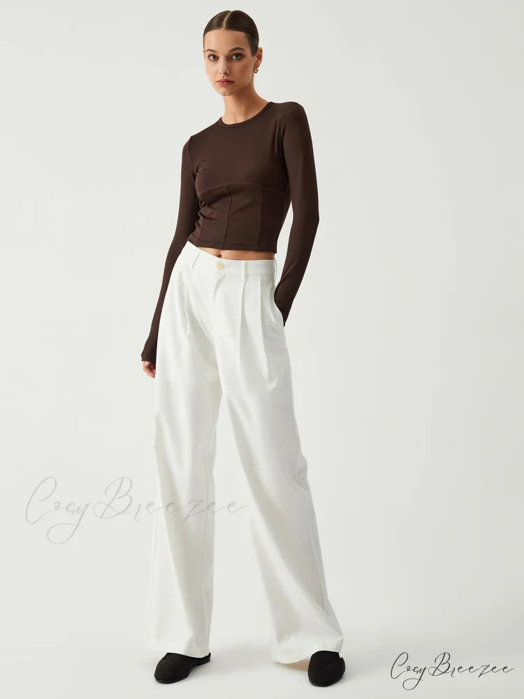 Cocoa Beans Long Trendy Sleeve Crop Shirt