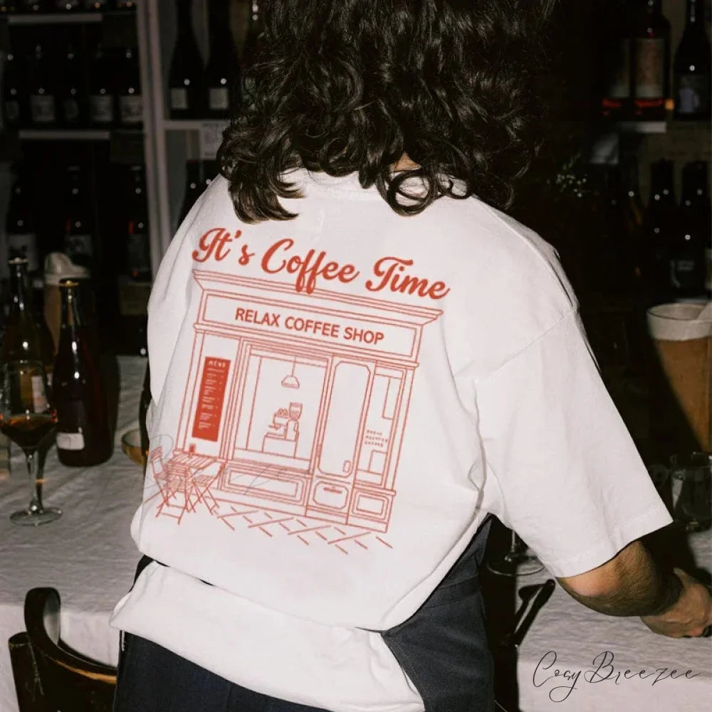 Coffee Break Throwback Back Print Tee WHITE / S t-shirt-250223