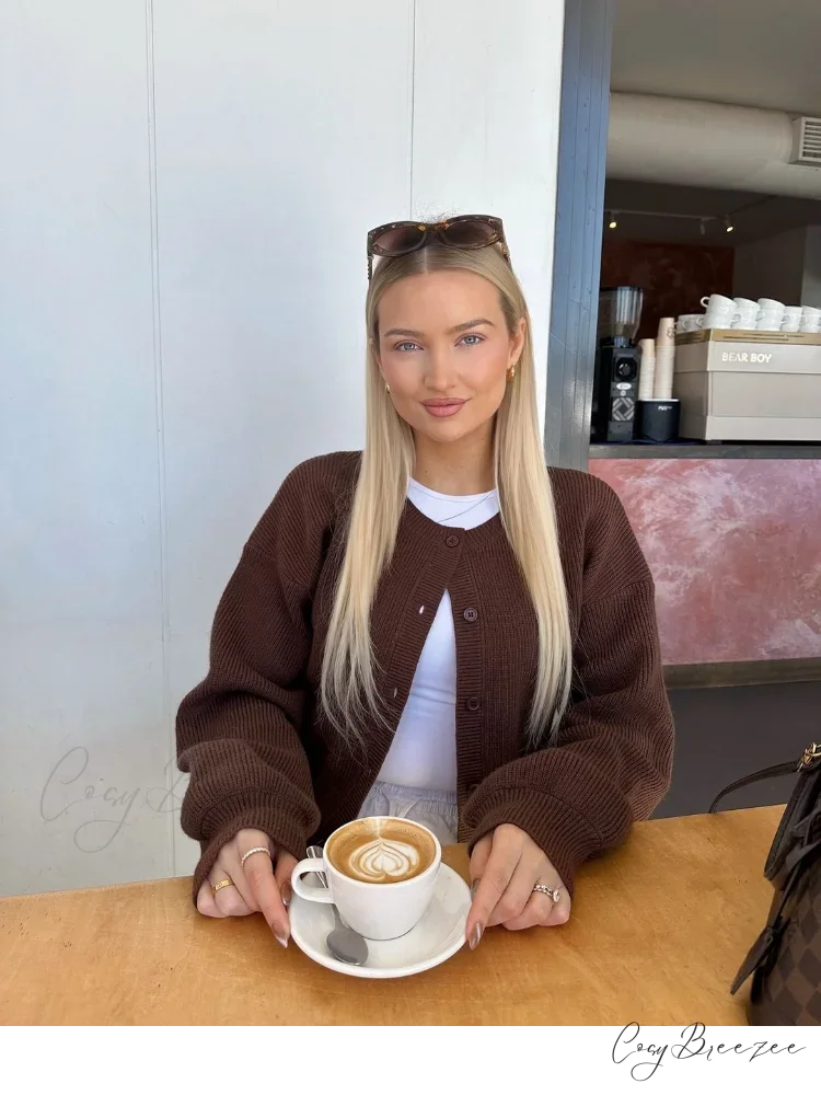 Coffee Color Round Neck Loose Cardigan cardigans-241228