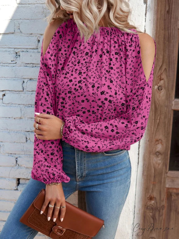 Cold-Shoulder Flowered Blouse