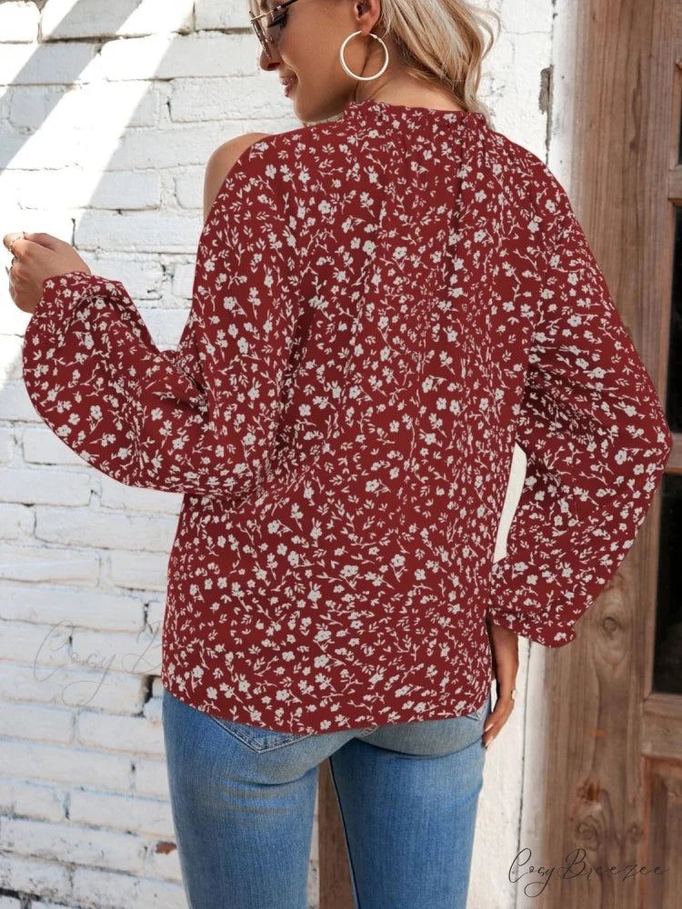 Cold-Shoulder Flowered Blouse