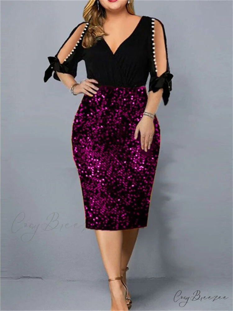 Cold Shoulder Graceful Striped Cropped Sweater Purple / S
