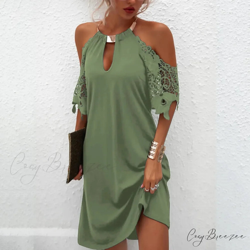Cold Shoulder Sequin Shoulder Long Ruched Night Club Fashion Solid Women Long Sleeve Vestidos Dress Green / S