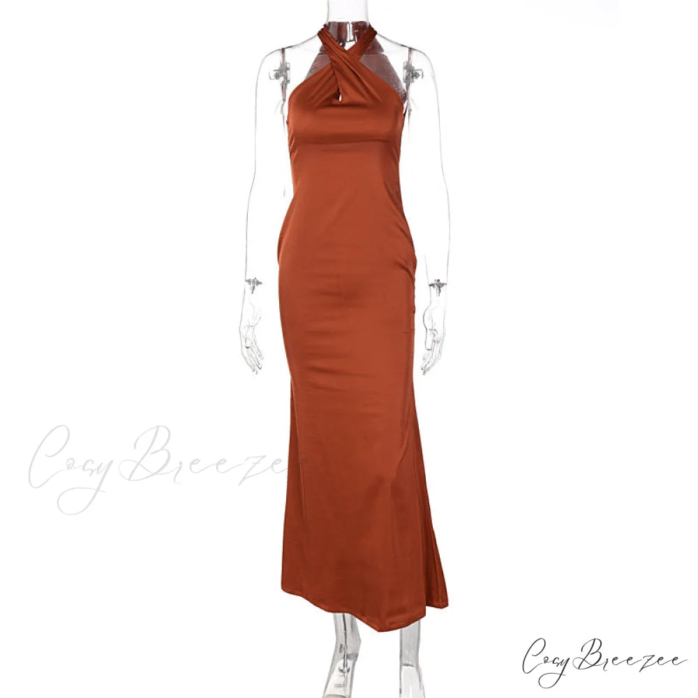Colette Formal Swiss Charming Dot Crepe Dress BROWN / S