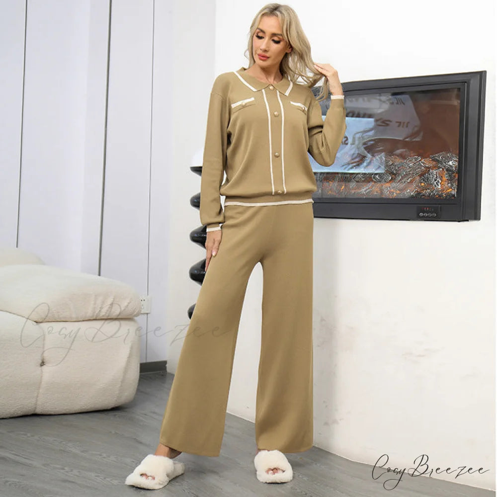 Collar Buttoned Loose Knit Suit