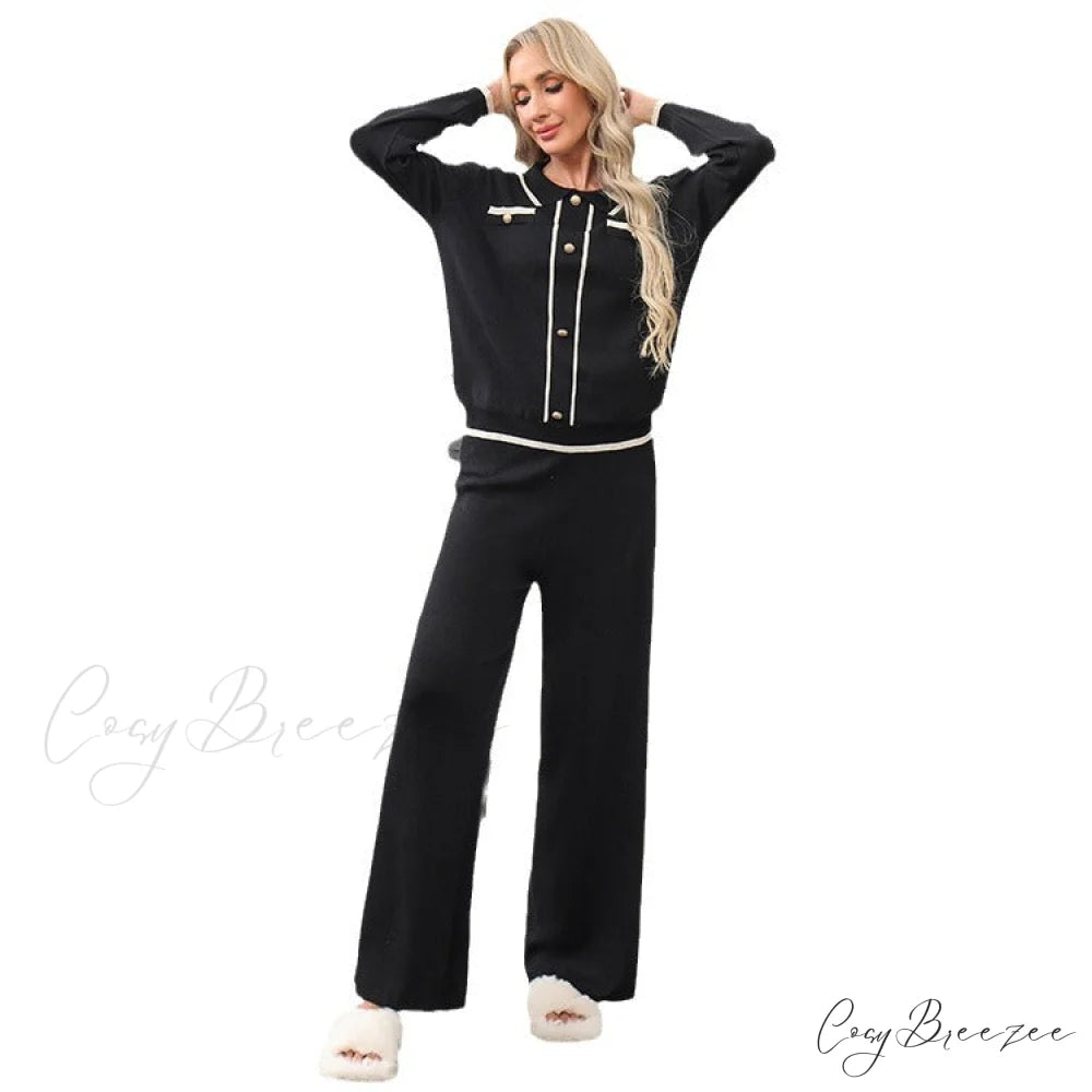 Collar Buttoned Loose Knit Suit