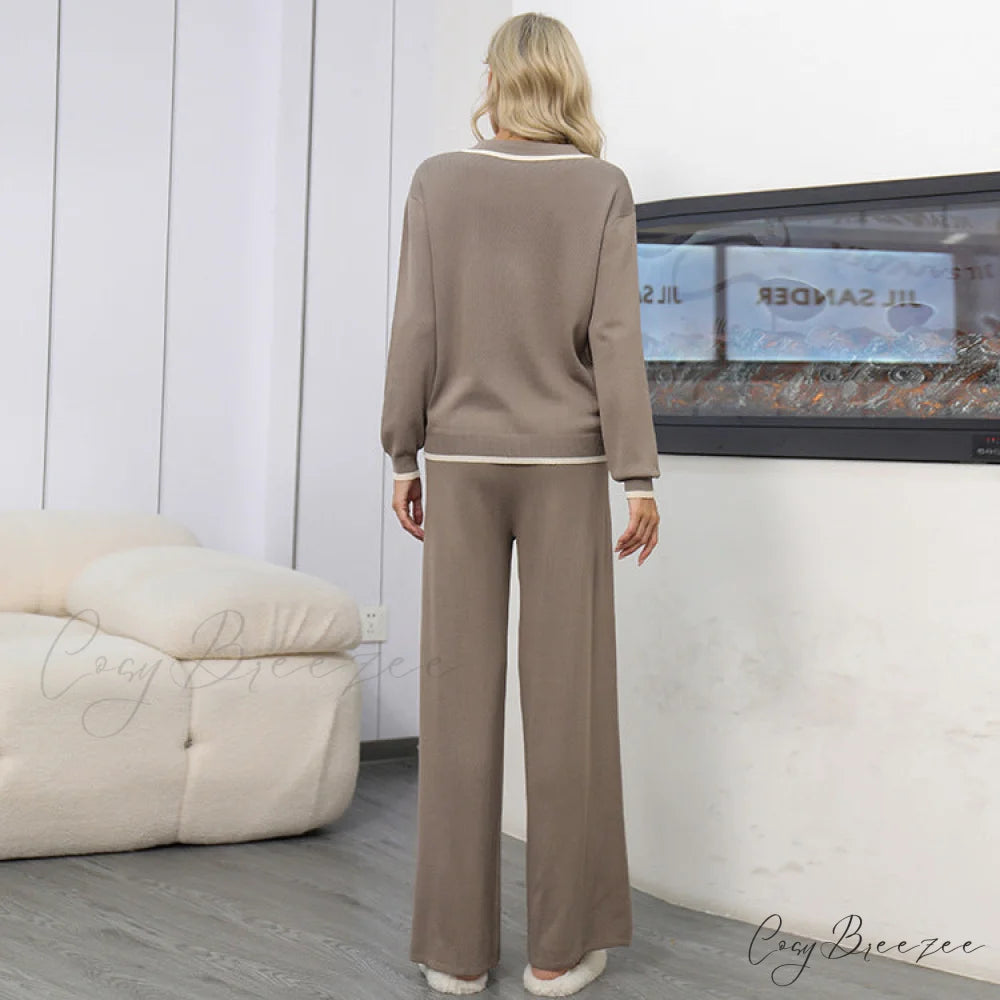 Collar Buttoned Loose Knit Suit