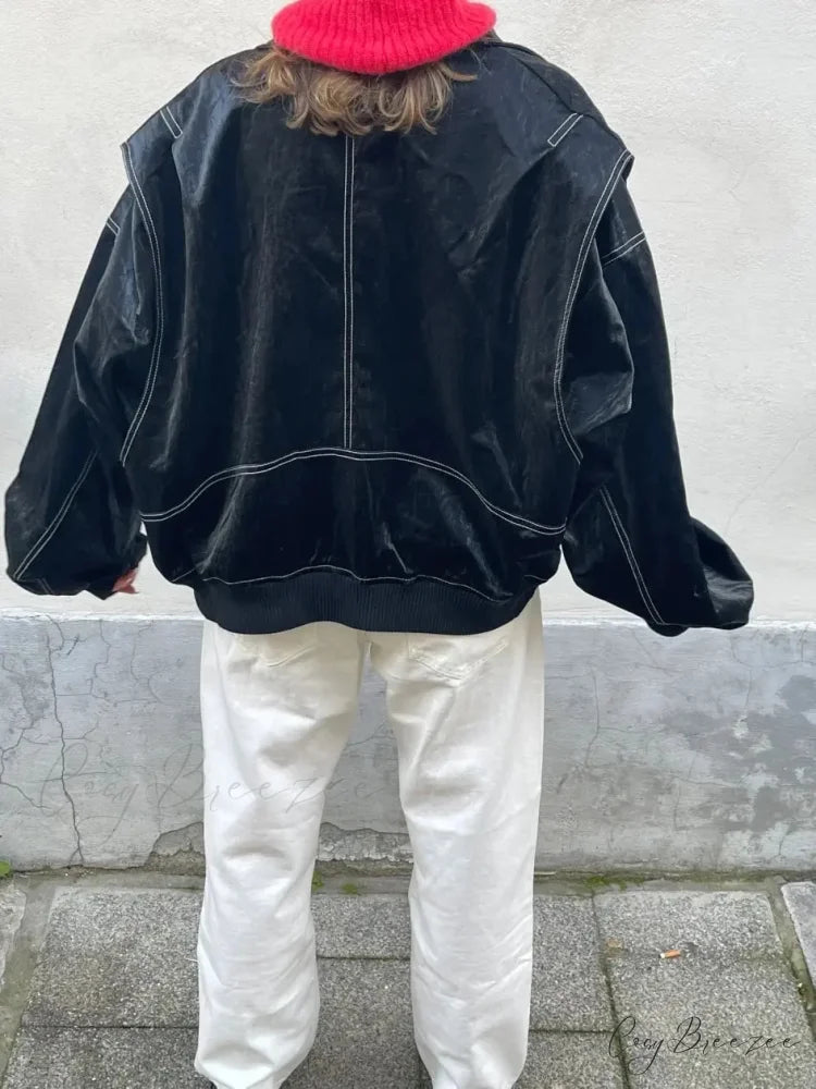 Collar Zipper Stylish Bomber Overshirt Jacket