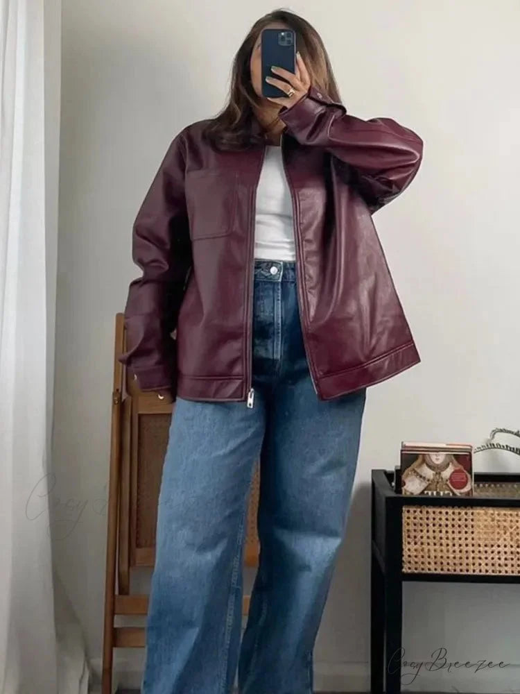 Collar Zipper Stylish Bomber Overshirt Jacket