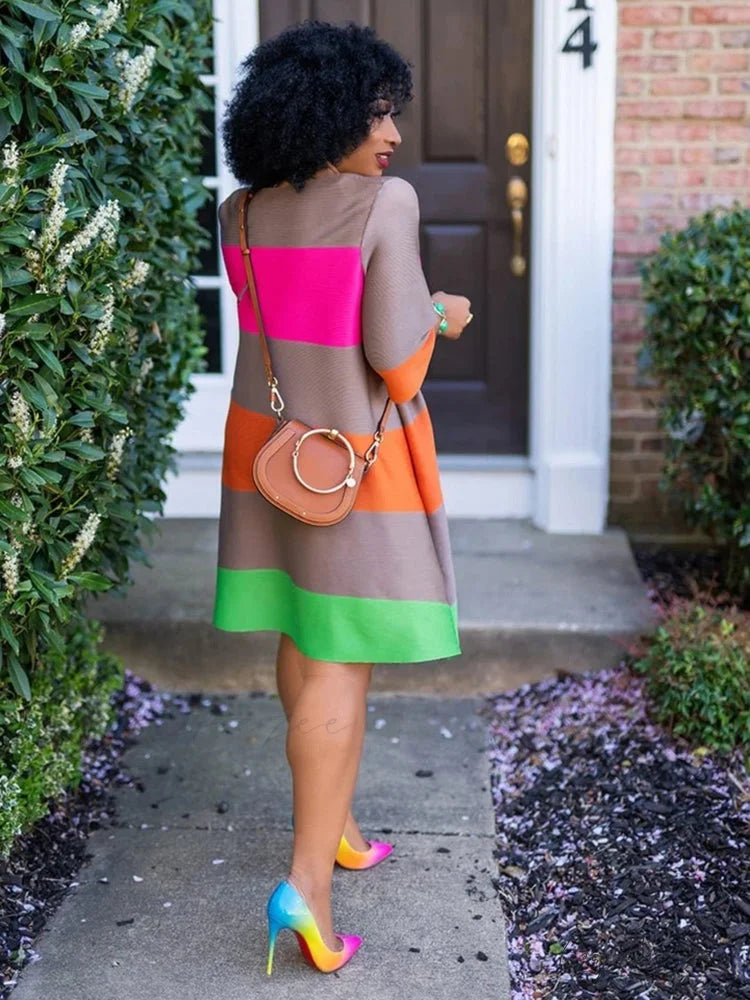 Color Block Graceful Loose Fuzzy Coat