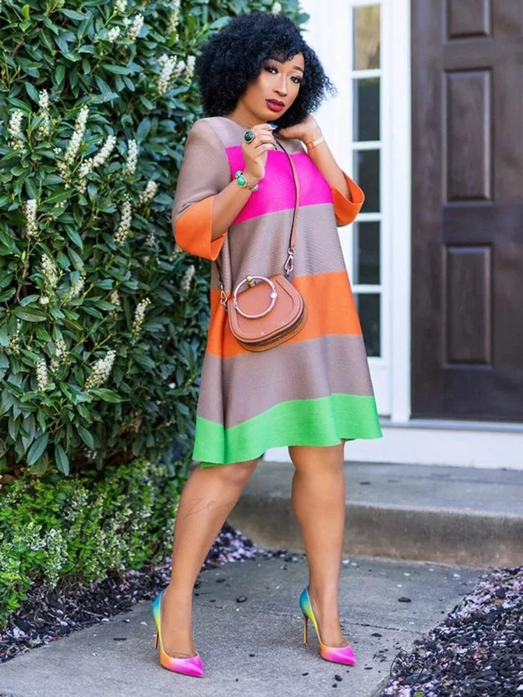 Color Block Graceful Loose Fuzzy Coat