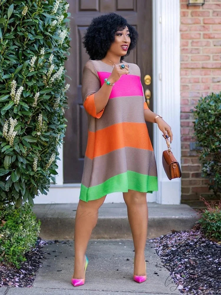 Color Block Graceful Loose Fuzzy Coat