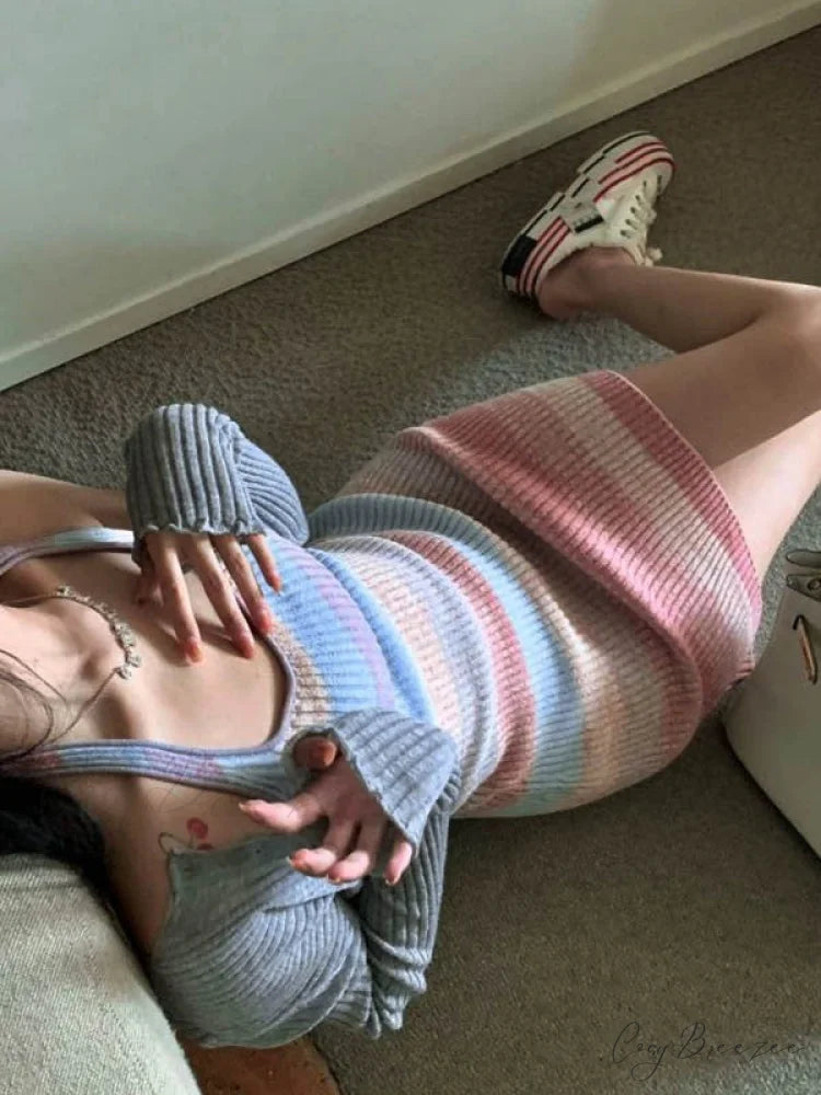Color Block Graceful Striped Fleece Cardigan