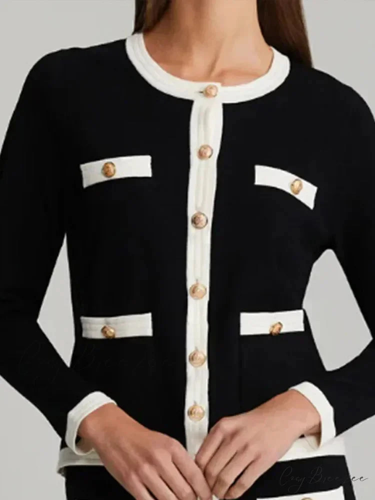Color Block Slim Fit O-nech Cardigan cardigans-241228