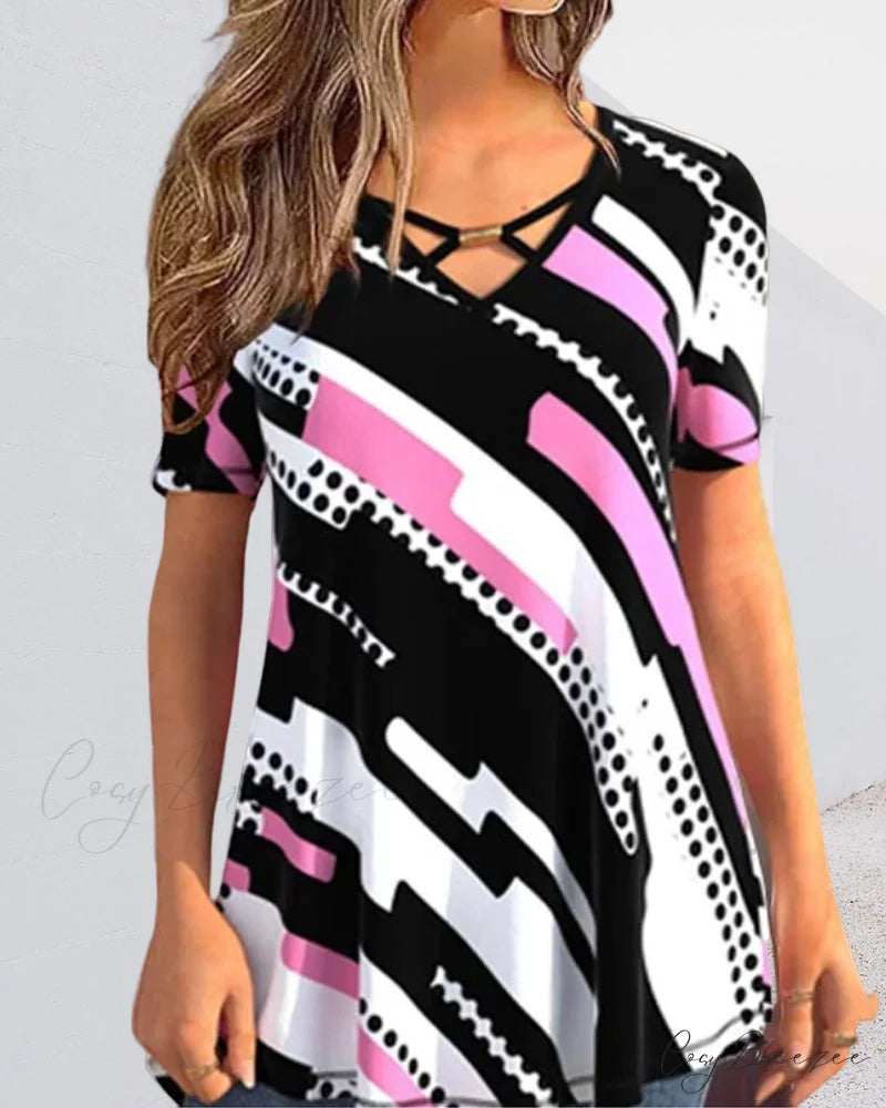 Color Brief Design Arm Block Blouse