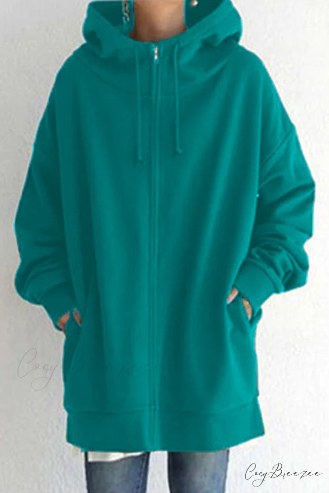 Color Hoodie Zipper Solid - Mid-length Malachite Green / S