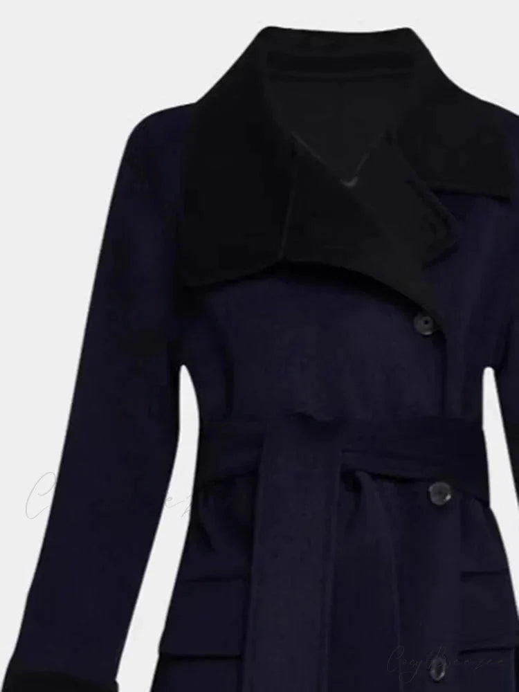 Color Lapel Slim Single-Breasted Coat overcoats-241228