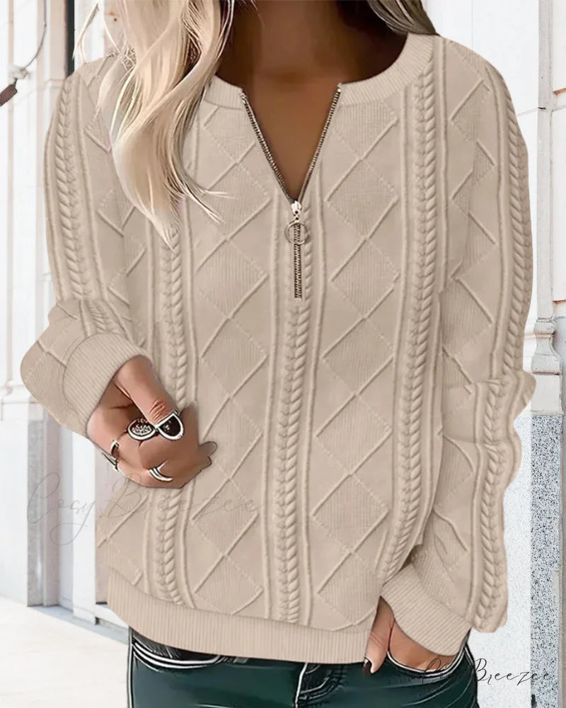 Color Solid Zippered Sweatshirt