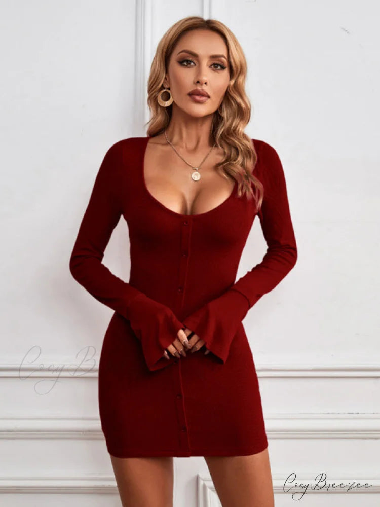 Color Sweater Cozy Mini Solid for Gown Me Keep Women Wine Red / S