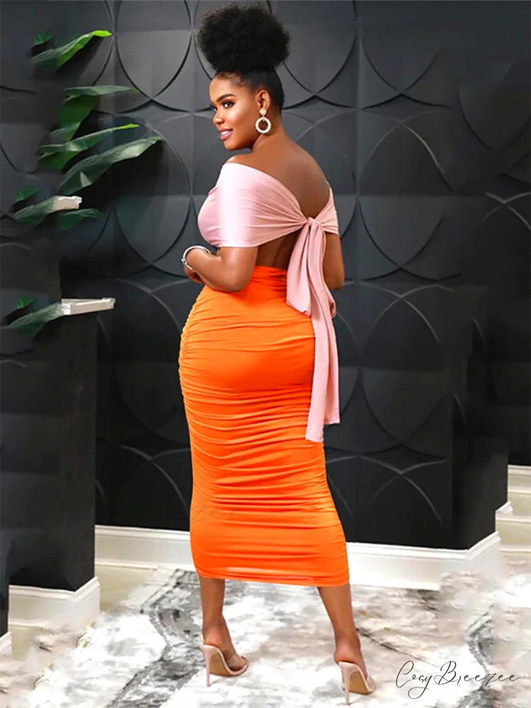 Colorblock Button Graceful Pleated Maxi Skirt