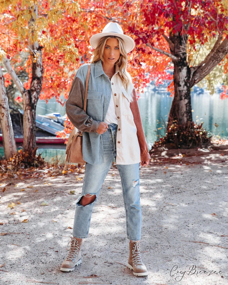 Colorblock Corduroy Shacket by Garwood