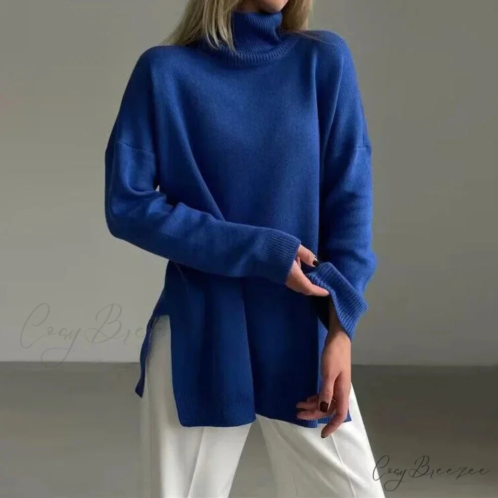 Colorblock Turtleneck Heavy Sweater Blue / S swraters-241228