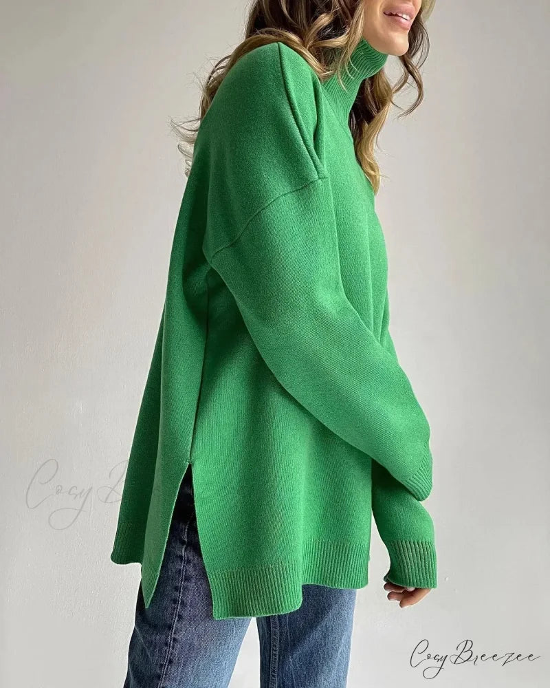Colorblock Turtleneck Heavy Sweater Green / S swraters-241228