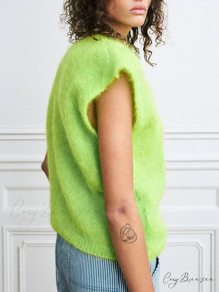 Colorful Furry Button-Up Sleeveless Cardigan cardigans-241228