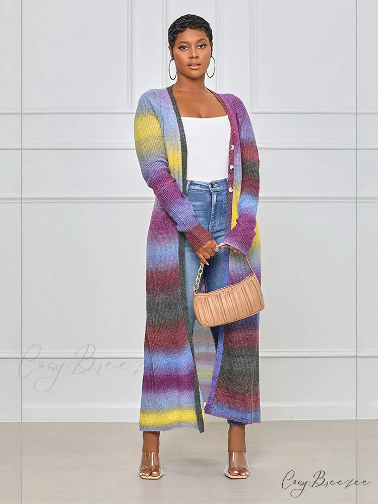 Colorful Panel Cut Out Modern Knit Midi Dress - Stripe