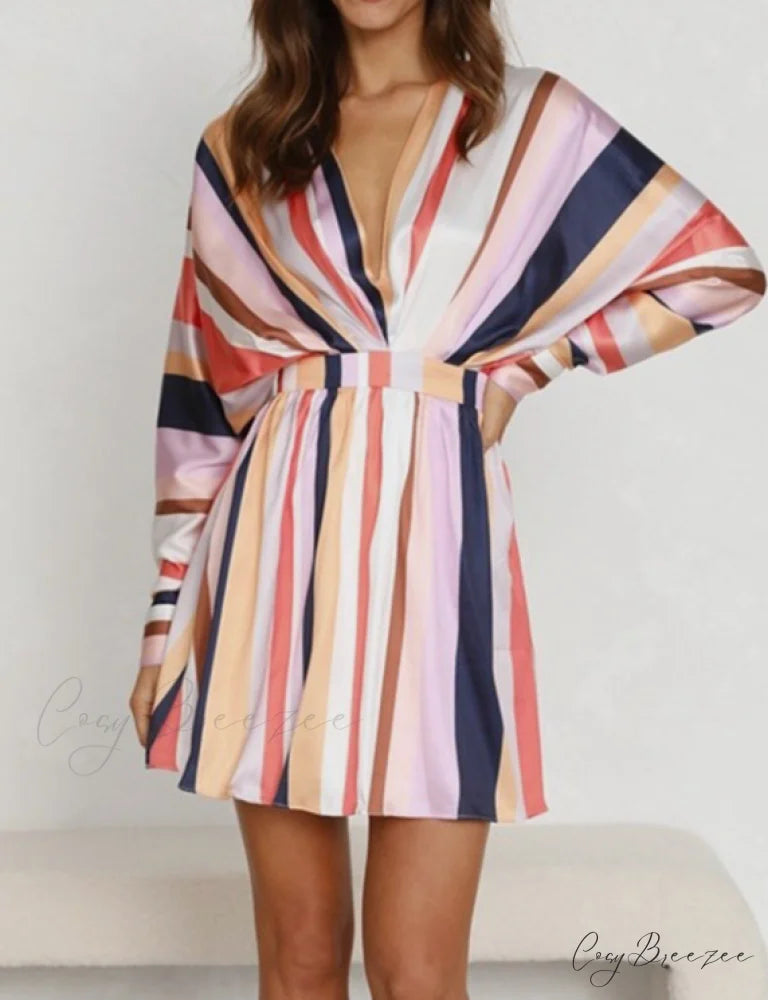 Colorful Striped Short Flare Mini Dress for Women
