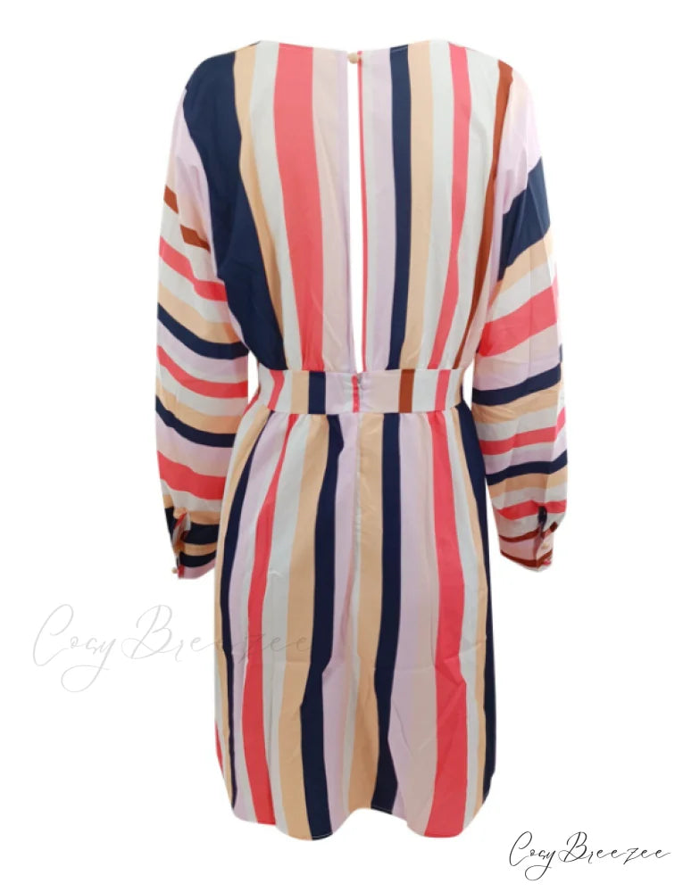 Colorful Striped Short Flare Mini Dress for Women